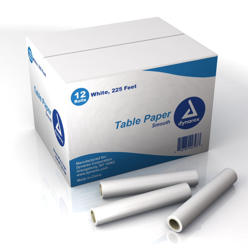 dynarex Smooth Table Paper, 14 Inch x 225 Foot, White, 1 Case of 12 (Table Paper) - Img 1