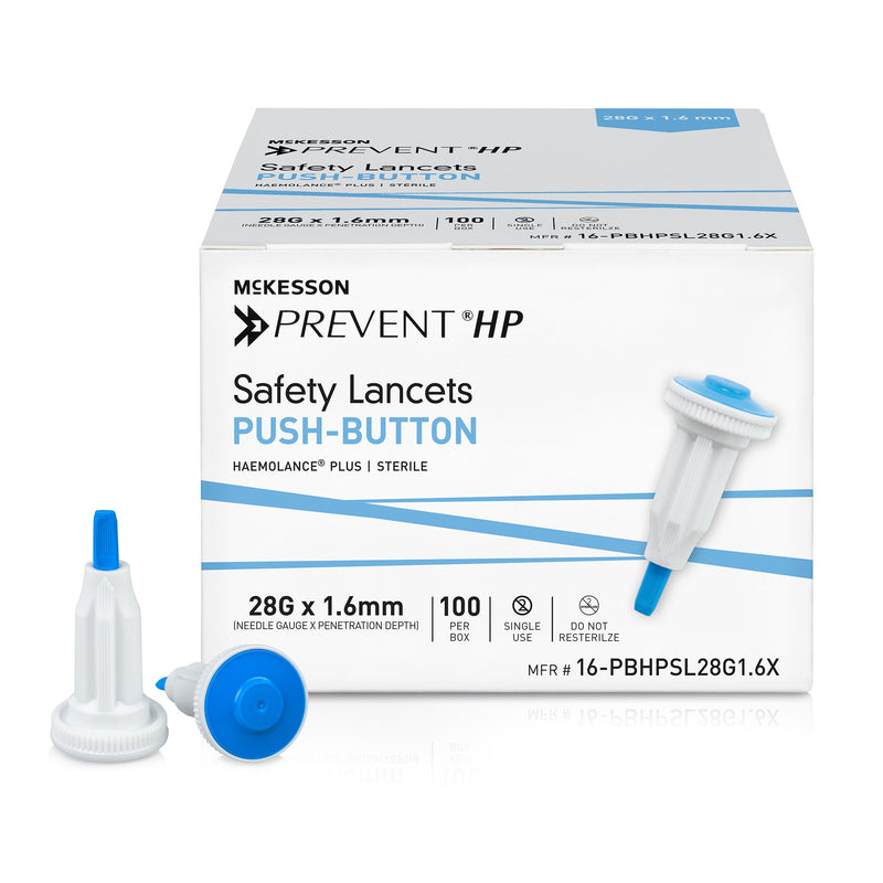 McKesson Prevent® HP Push Button Safety Lancet, 28 Gauge, 1 Box of 100 (Diabetes Monitoring) - Img 2