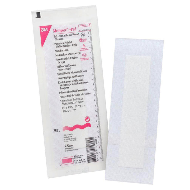 3M™ Medipore™ + Pad Soft Cloth Adhesive Dressing, 3½ x 10 Inch, 1 Box of 25 (General Wound Care) - Img 2