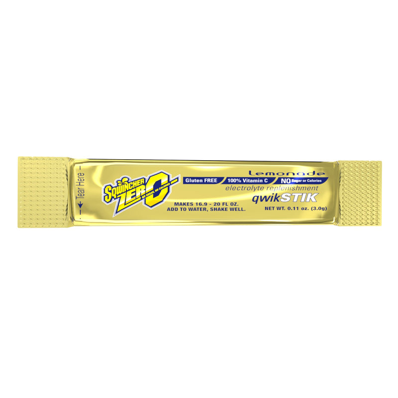 Sqwincher® Quik Stik® Zero Lemonade Electrolyte Replenishment Drink Mix, 0.11 oz. Packet, 1 Case of 500 () - Img 1