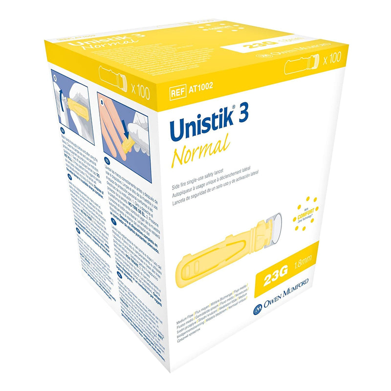 Unistik® 3 Normal Safety Lancet, 1 Box of 100 (Diabetes Monitoring) - Img 1