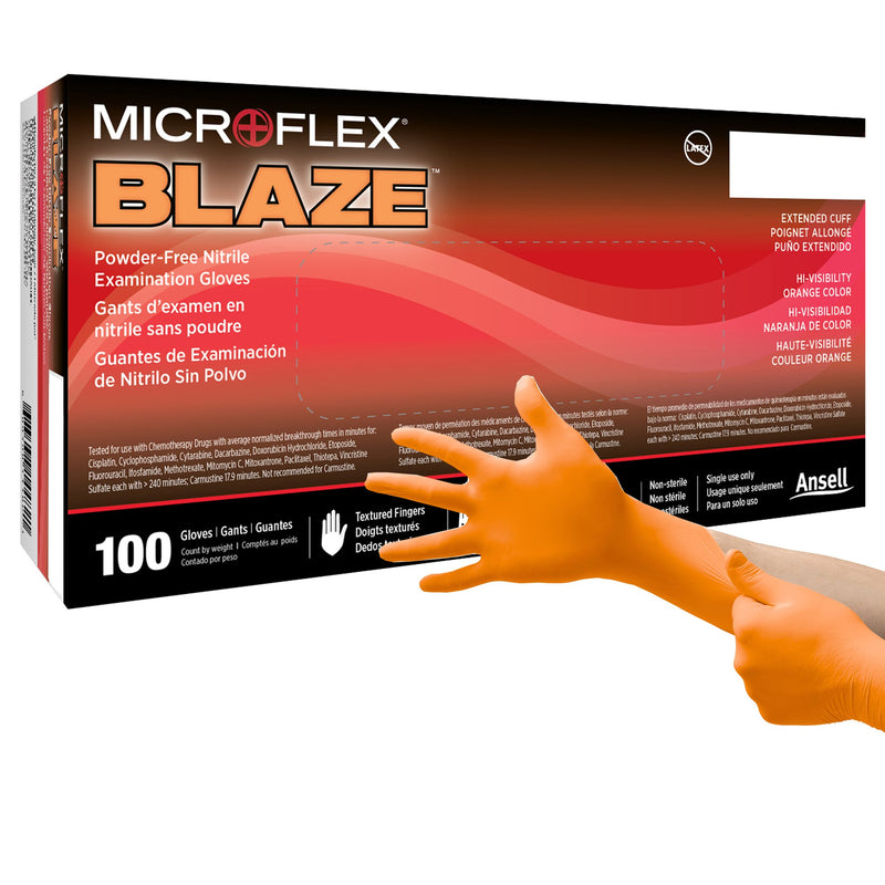 Microflex® Blaze® Nitrile Exam Glove, Extra Large, Orange, 1 Box of 100 () - Img 1