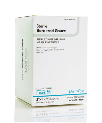 DermaRite Gauze Adhesive Dressing, White, Sterile, 2 x 3¾ inch, 1 Box of 50 () - Img 1