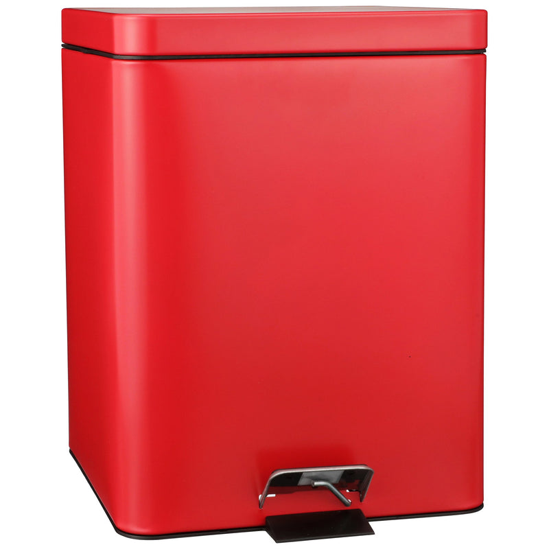 McKesson Trash Can with Plastic Liner, Square, Steel, Step-On, 20 QT, Red, 1 Each (Waste Receptacles) - Img 1