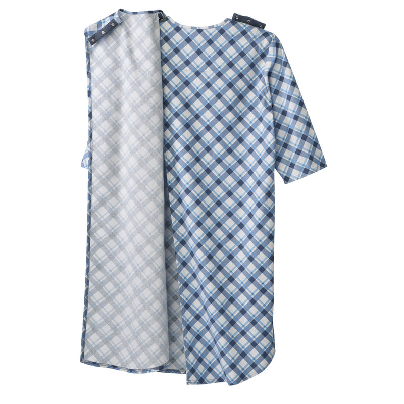 Silverts® Shoulder Snap Patient Exam Gown, Medium, Diagonal Blue Plaid, 1 Each (Gowns) - Img 3