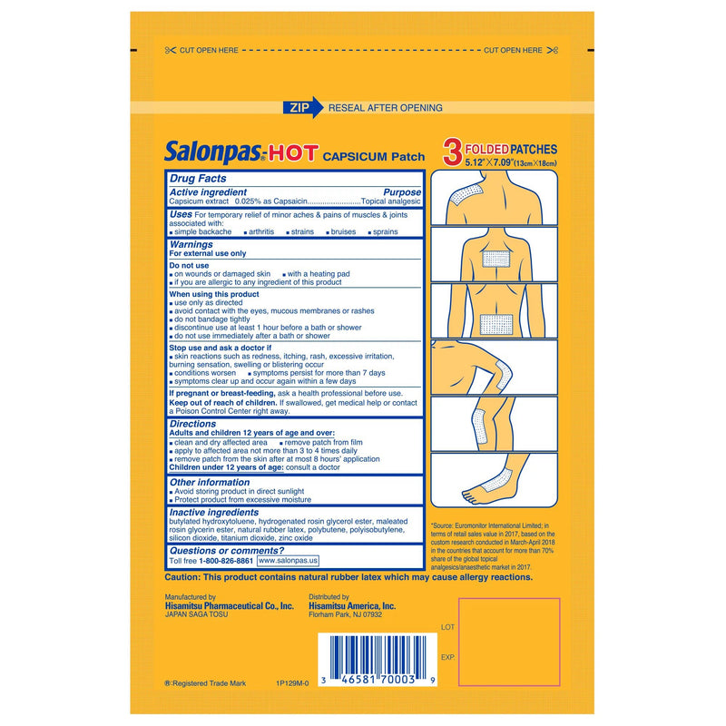 Salonpas® Hot Capsaicin Topical Pain Relief, 1 Carton of 3 (Over the Counter) - Img 2