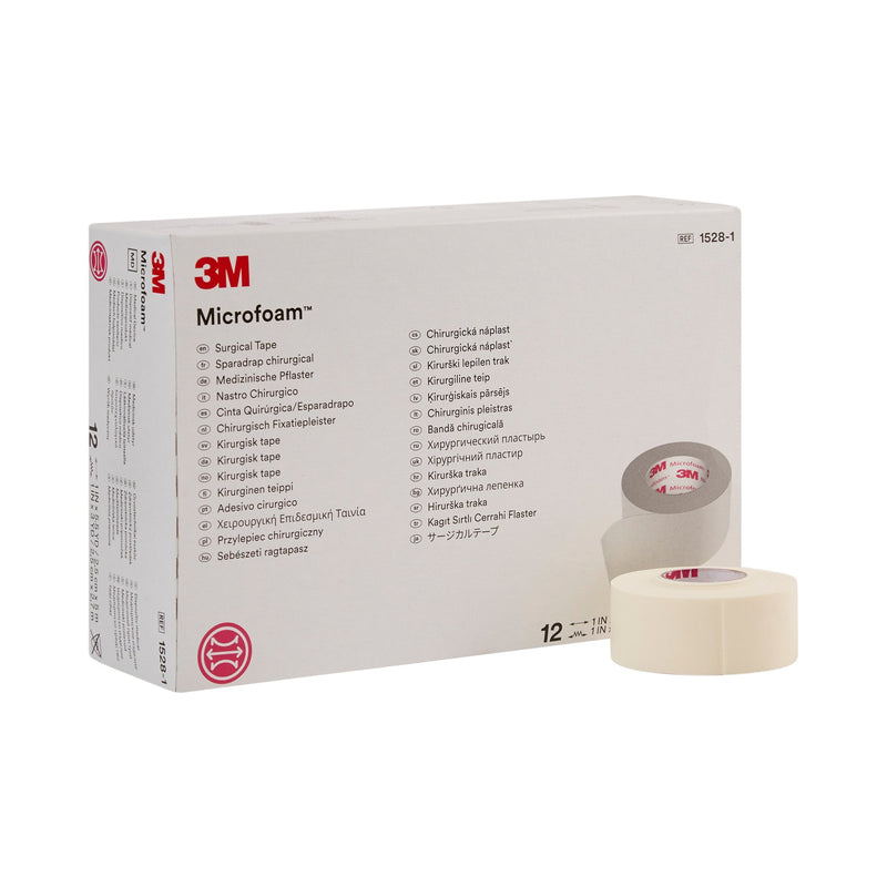 3M™ Microfoam™ Foam / Acrylic Adhesive Medical Tape, 1 Inch x 5-1/2 Yard, White, 1 Box of 12 (General Wound Care) - Img 1