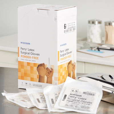McKesson Perry® Latex Surgical Glove, Size 6.5, Brown, 1 Box of 50 () - Img 9