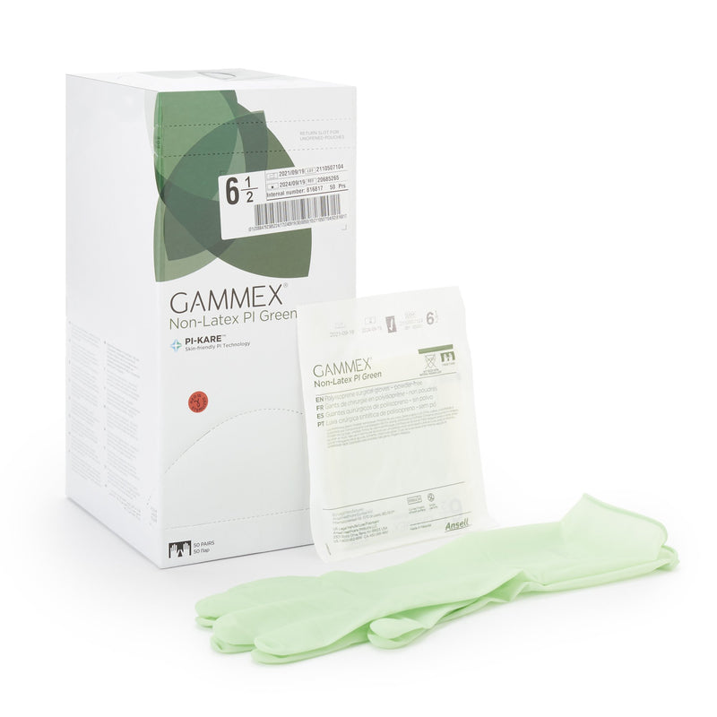 Gammex® Non-Latex PI Green Polyisoprene Surgical Glove, Size 6.5, Light Green, 1 Box of 50 () - Img 1