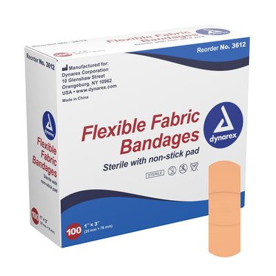 dynarex® Tan Adhesive Fabric Bandage, 1 x 3 Inch, 1 Case of 2400 (General Wound Care) - Img 1