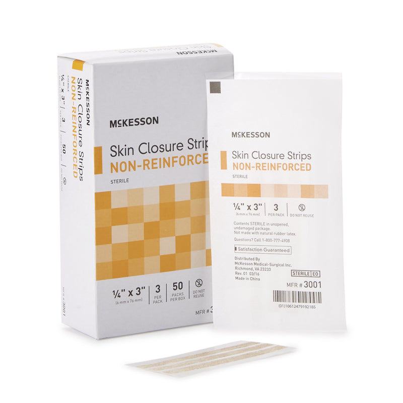 McKesson Non-Reinforced Skin Closure Strip, 1/4 x 3 Inch, 1 Box of 50 (Skin Closure Strips) - Img 1