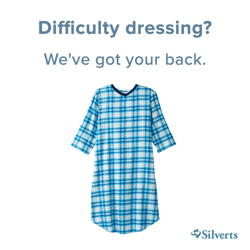 Silverts® Shoulder Snap Patient Exam Gown, X-Large, Turquoise Plaid, 1 Each (Gowns) - Img 4