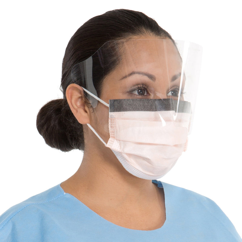 FluidShield Procedure Mask with Eye Shield Anti-fog Orange, NonSterile, 1 Box of 25 (Masks) - Img 2