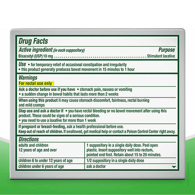 DULCOLAX, SUP 10MG (8/BX) (Over the Counter) - Img 2