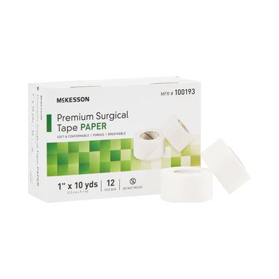 McKesson Paper Medical Tape, 1/2 Inch x 10 Yard, White, 1 Case of 240