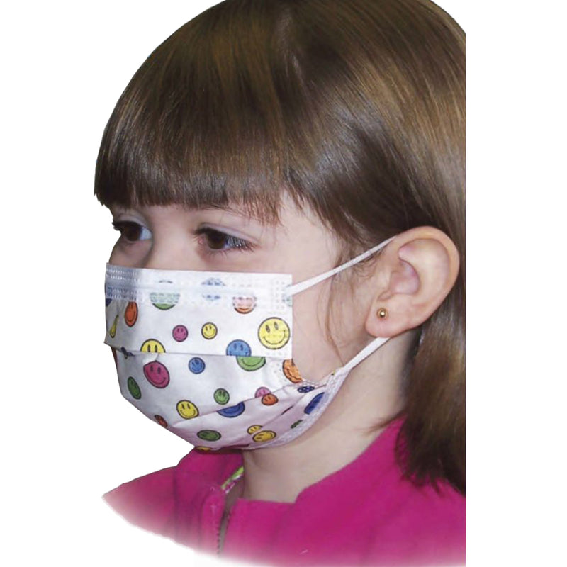 Precept® Medical Products Pediatric Procedure Mask, Happy Face Print, 1 Box of 75 (Masks) - Img 1