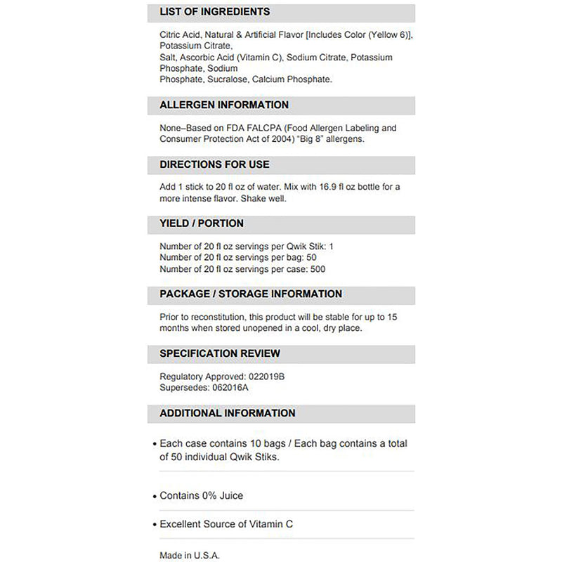 Sqwincher® Quik Stik® Zero Orange Electrolyte Replenishment Drink Mix, 0.11 oz. Packet, 1 Case of 500 () - Img 2