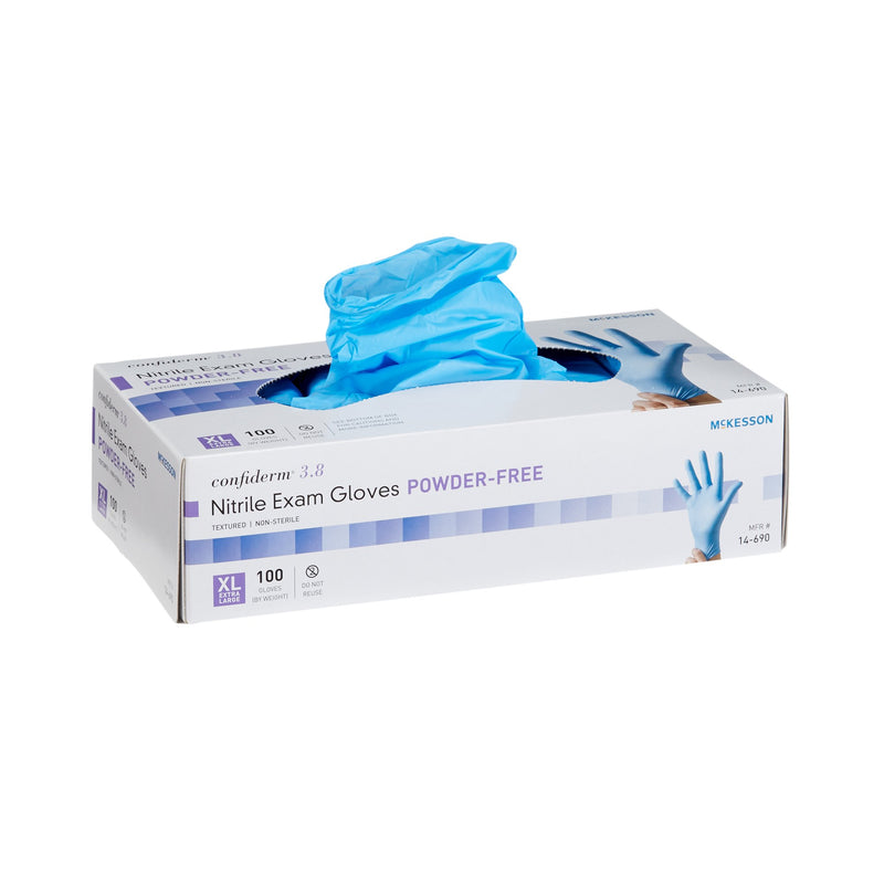 McKesson Confiderm® 3.8 Nitrile Exam Glove, Extra Large, Blue, 1 Box of 100 () - Img 1