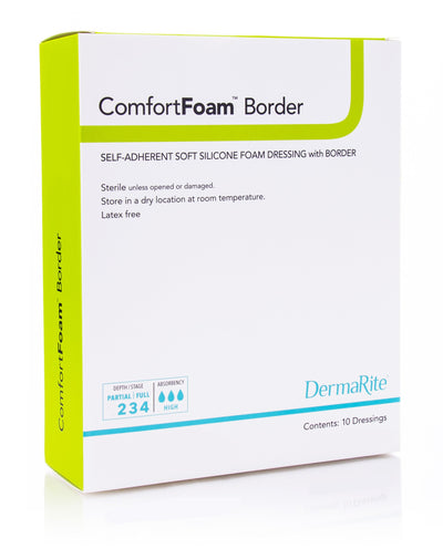 ComfortFoam™ Border Silicone Adhesive with Border Silicone Foam Dressing, 2 x 5 Inch, 1 Box of 10 (Advanced Wound Care) - Img 1