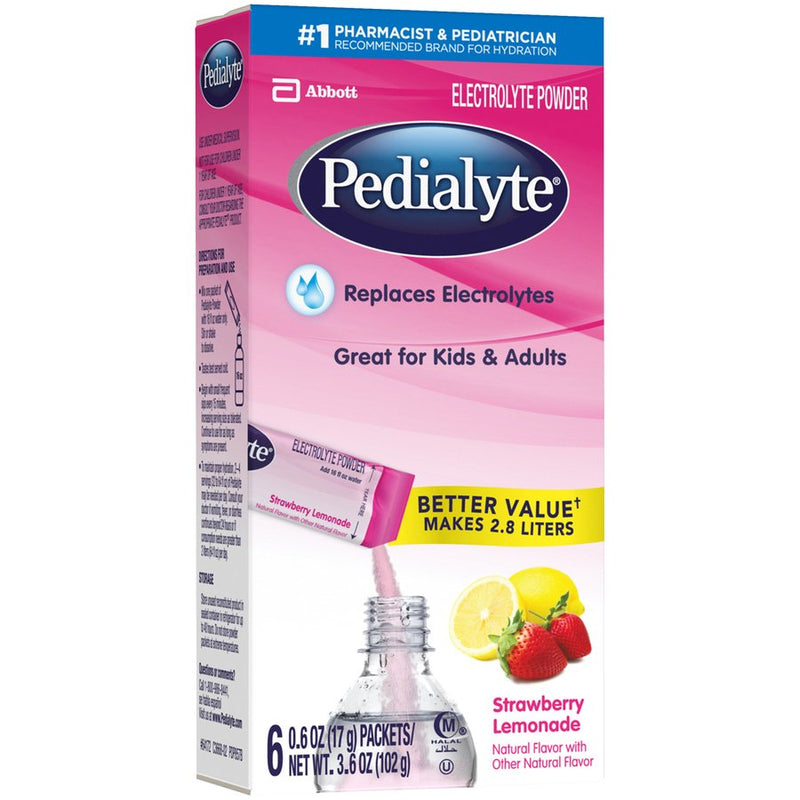 Pedialyte® Powder Packs Strawberry Lemonade Pediatric Oral Electrolyte Solution, 0.6 oz. Individual Packet, 1 Pack of 6 () - Img 2