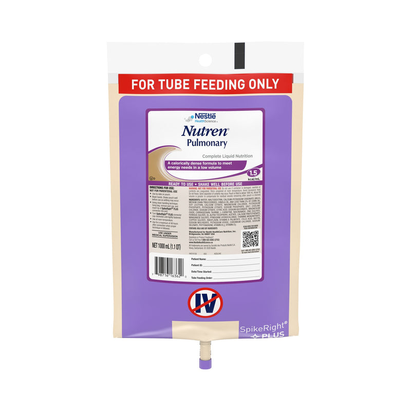 Nutren® Pulmonary Ready to Hang Tube Feeding Formula, 33.8 oz. Bag, 1 Case of 6 (Nutritionals) - Img 1