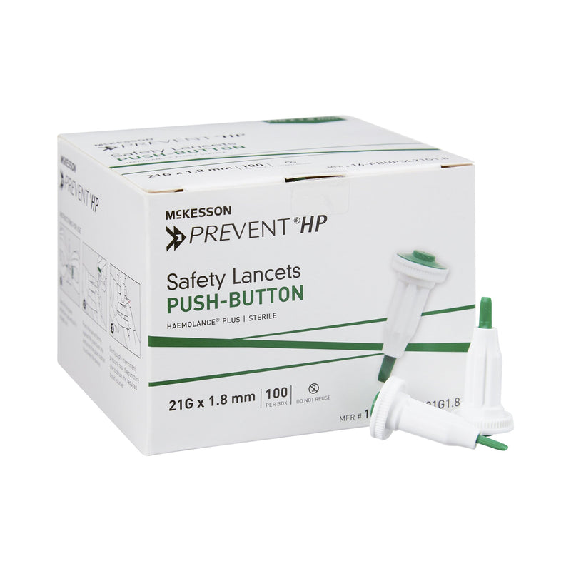 McKesson Prevent® Safety Lancet, 21 Gauge, 1 Box of 100 (Diabetes Monitoring) - Img 1