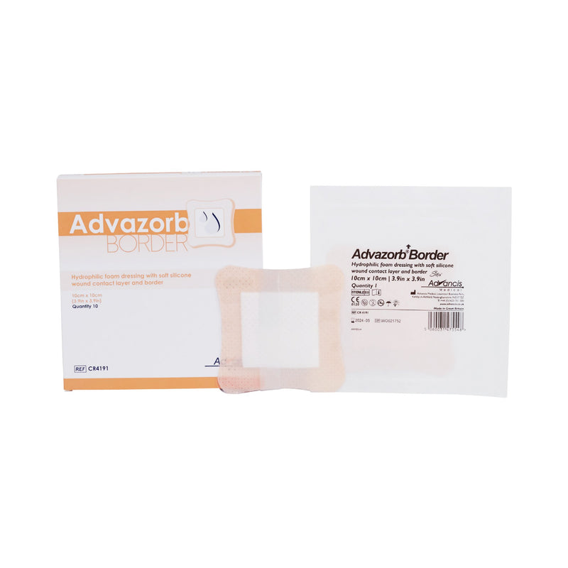 Advazorb Border® Silicone Adhesive with Border Silicone Foam Dressing, 4 x 4 Inch, 1 Box of 10 (Advanced Wound Care) - Img 1