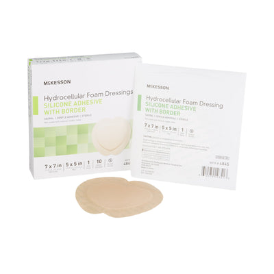 McKesson Silicone Adhesive with Border Silicone Foam Dressing, 7 x 7 Inch Sacral, 1 Box of 10 (Advanced Wound Care) - Img 1