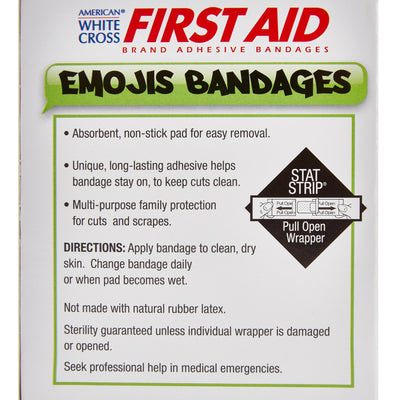 American® White Cross First Aid Emojis Kid Design Adhesive Strip, ¾ x 3 Inch, 1 Box (General Wound Care) - Img 4