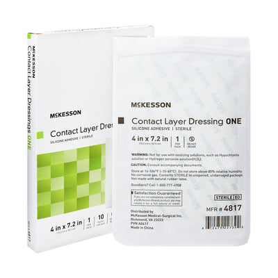 McKesson Silicone Wound Contact Layer Dressing, 4 x 7-2/5 Inch, 1 Box of 10 () - Img 1