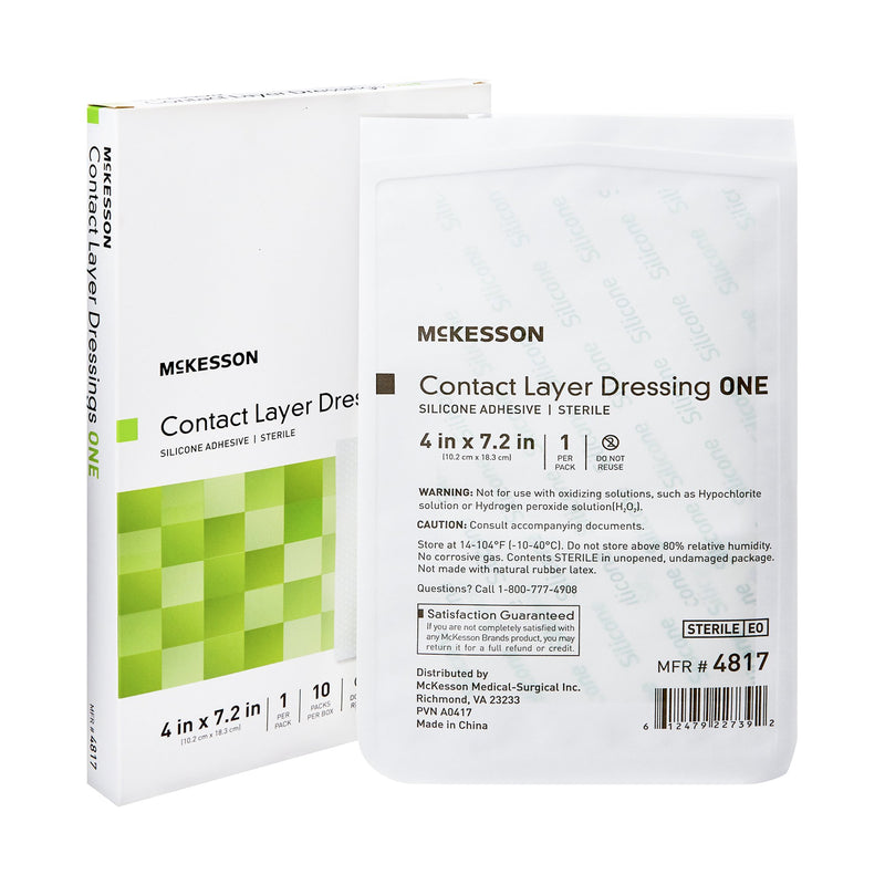 McKesson Silicone Wound Contact Layer Dressing, 4 x 7-2/5 Inch, 1 Box of 10 () - Img 1
