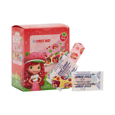 American® White Cross Stat Strip® Strawberry Shortcake Design Adhesive Strip, ¾ x 3 Inch, 1 Box of 100 (General Wound Care) - Img 1