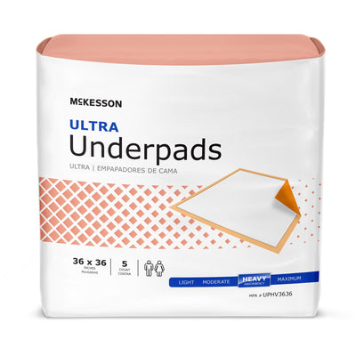 McKesson Ultra Heavy Absorbency Underpad, 36 x 36 Inch, 1 Bag of 5 (Underpads) - Img 1