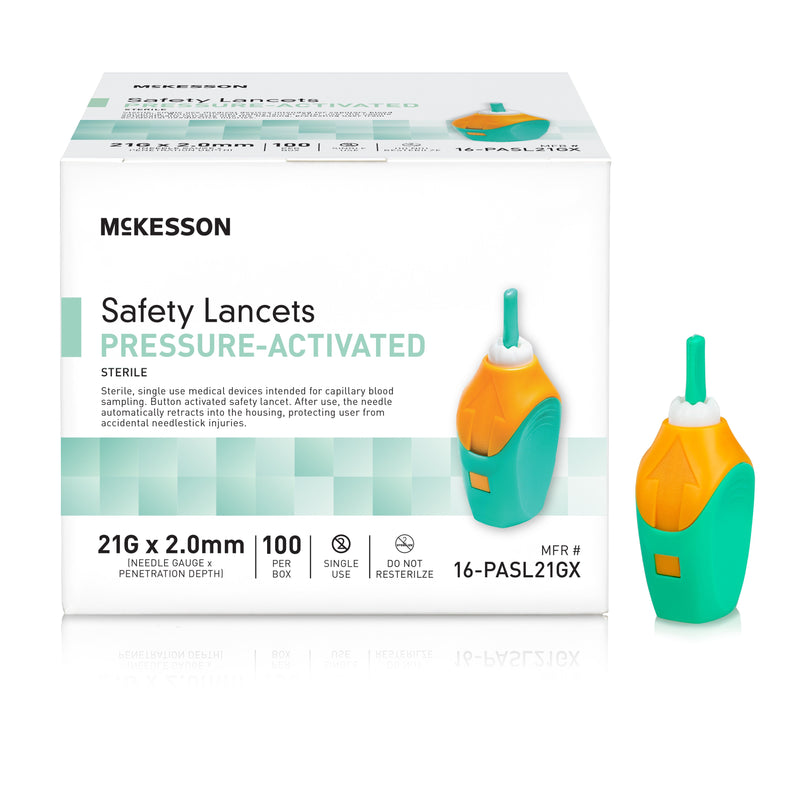 McKesson Pressure Activated Safety Lancets, 21 Gauge, Green, 1 Box of 100 (Diabetes Monitoring) - Img 2