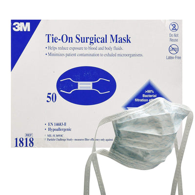3M Surgical Mask, Latex-Free, Tie Closure, Pleated, White, 1 Case of 600 (Masks) - Img 1