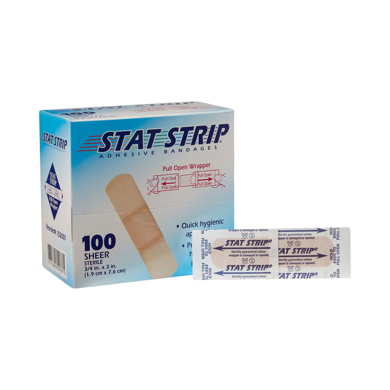 American® White Cross Stat Strip® Tan Adhesive Strip, ¾ x 3 Inch, 1 Box of 100 (General Wound Care) - Img 1