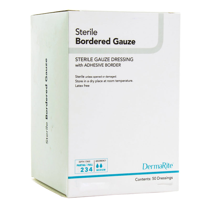 DermaRite® Bordered Gauze White Adhesive Dressing, 2 x 2 Inch, 1 Box of 50 () - Img 2