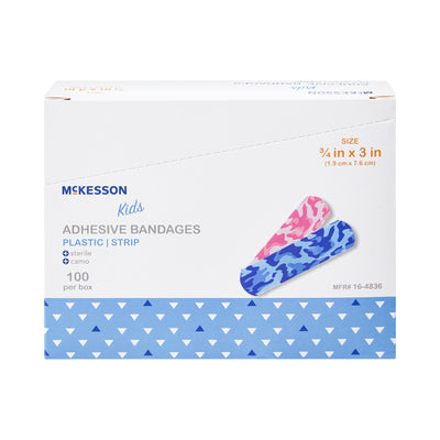 McKesson Kids™ Kid Design (Blue / Pink Camo) Adhesive Strip, 3/4 x 3 Inch, 1 Box of 100 (General Wound Care) - Img 2