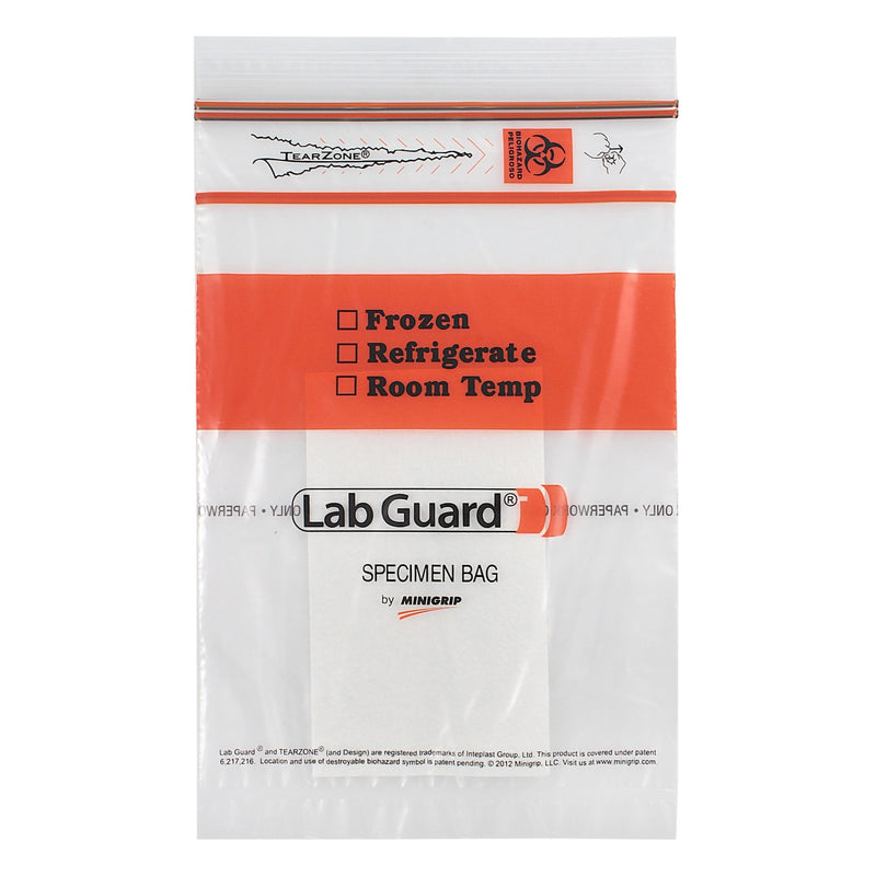 Lab Guard® Double Zipper Specimen Transport Bag with Document Pouch and Absorbent Pad, 6 x 9 Inch, 1 Case of 1000 (Specimen Collection) - Img 1