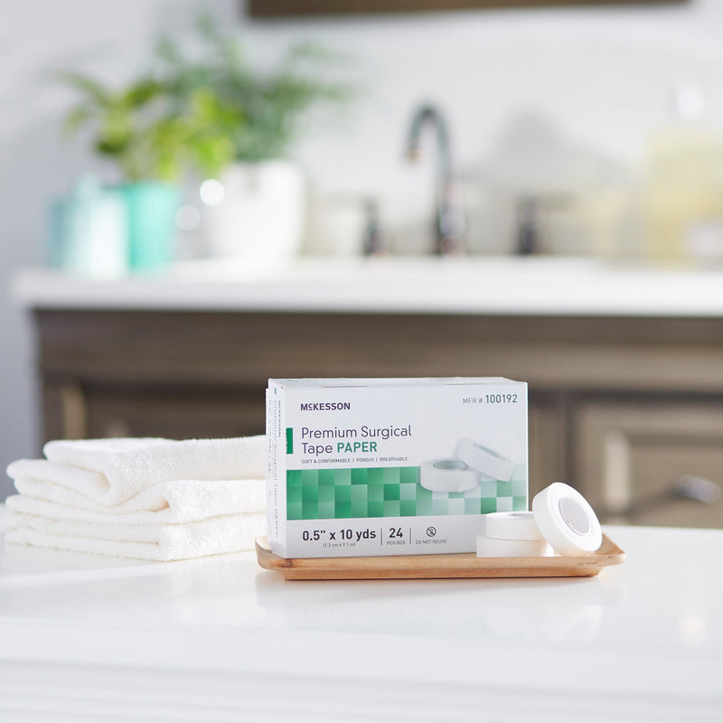 McKesson Paper Medical Tape, 1/2 Inch x 10 Yard, White, 1 Case of 240