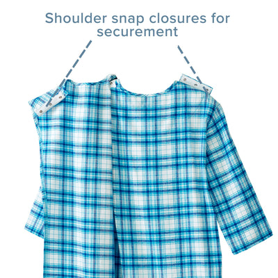 Silverts® Shoulder Snap Patient Exam Gown, Medium, Turquoise Plaid, 1 Each (Gowns) - Img 7