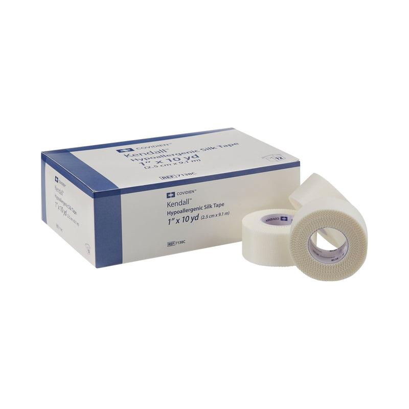 Kendall™ Hypoallergenic Silk-Like Cloth Medical Tape, 1 Inch x 10 Yard, White, 1 Box of 12 (General Wound Care) - Img 1