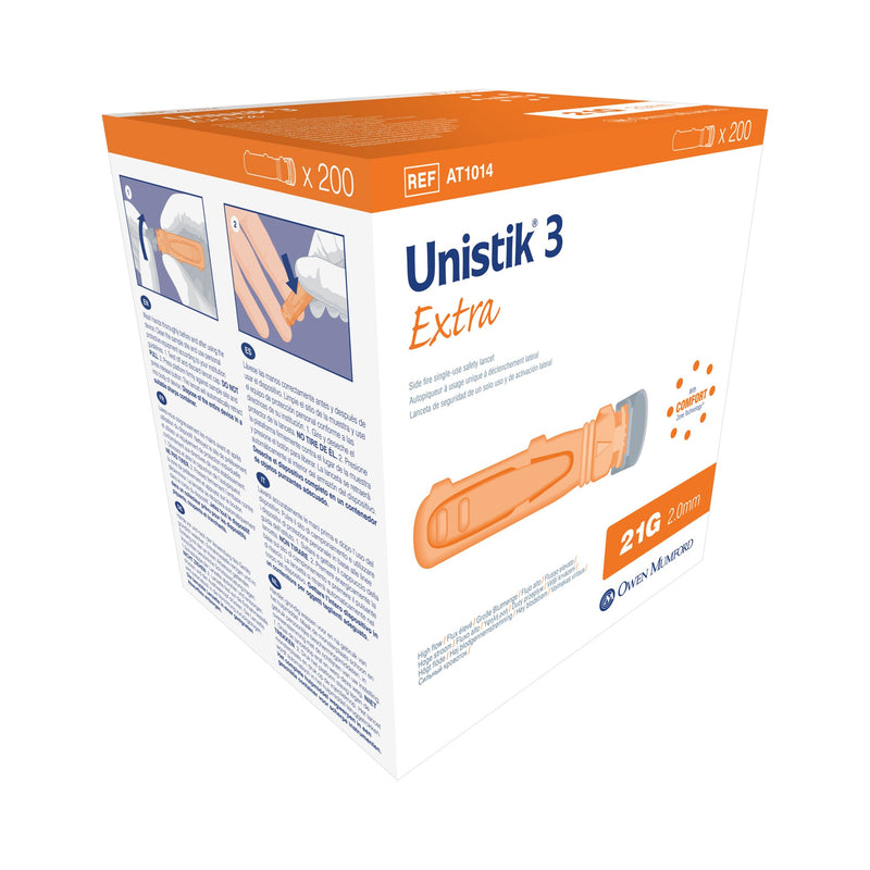 Unistik® 3 Extra Safety Lancet, 1 Box of 200 (Diabetes Monitoring) - Img 1