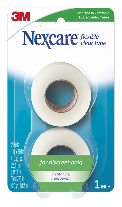 3M™ Nexcare™ Flexible Stretchy Fabric Medical Tape, 1 Inch x 10 Yard, Clear, 1 Pack of 2 (General Wound Care) - Img 1