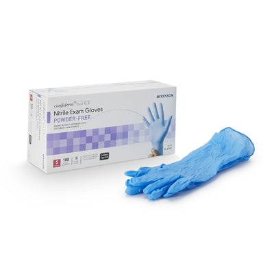 McKesson Confiderm® 6.5CX Extended Cuff Nitrile Extended Cuff Length Exam Glove, Small, Blue, 1 Box of 100 () - Img 1