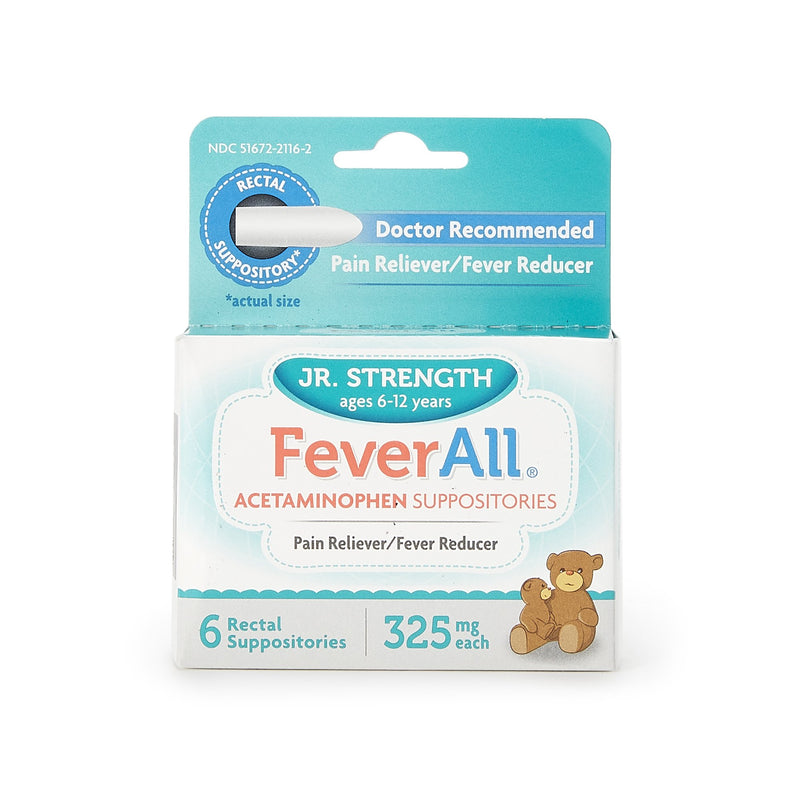 FeverAll® Acetaminophen Rectal Suppository, 1 Box of 6 (Over the Counter) - Img 1