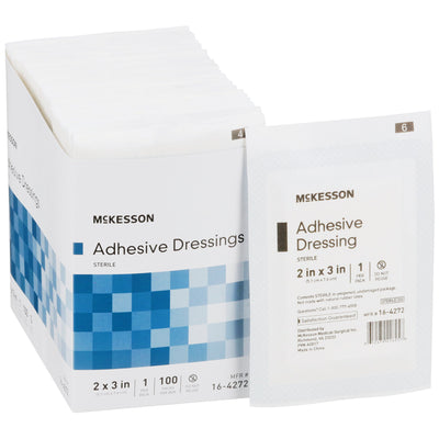 McKesson White Adhesive Dressing, 2 x 3 Inch, 1 Box of 100 (General Wound Care) - Img 1