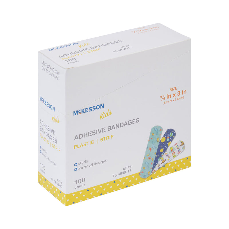 McKesson Kids™ Kid Design (Assorted Prints) Adhesive Strip, 3/4 x 3 Inch, 1 Box of 100 (General Wound Care) - Img 5