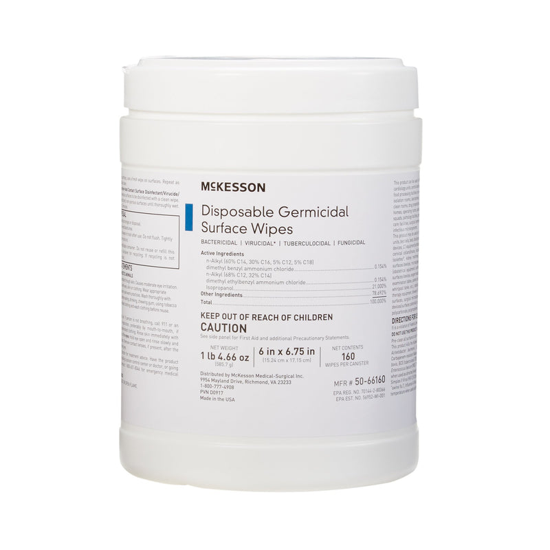 McKesson Surface Disinfectant Wipes, Large Canister, 1 Box (Cleaners and Disinfectants) - Img 1