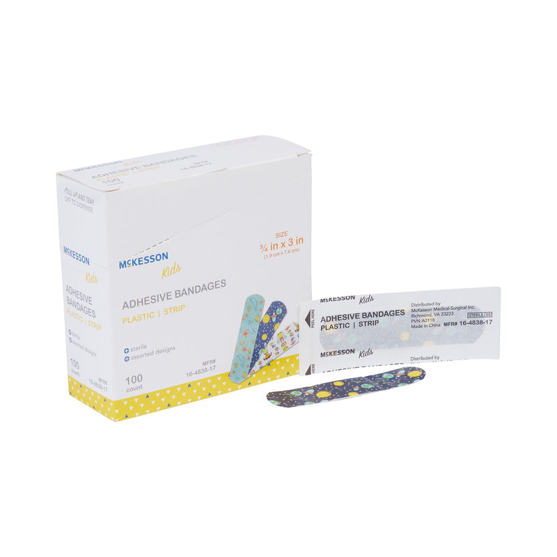 McKesson Kids™ Kid Design (Assorted Prints) Adhesive Strip, 3/4 x 3 Inch, 1 Box of 100 (General Wound Care) - Img 6